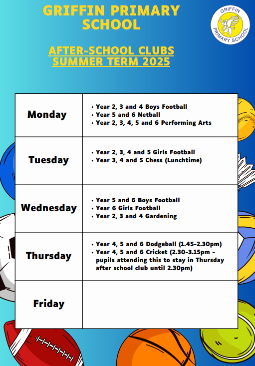 School clubs Summer Term 2025